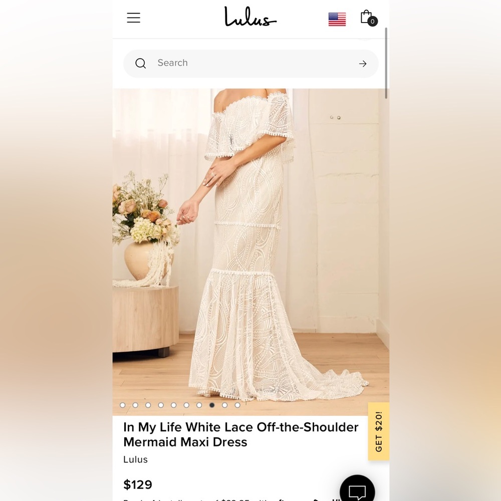 NWT Lulus in my life off the shoulder mermaid lace gown